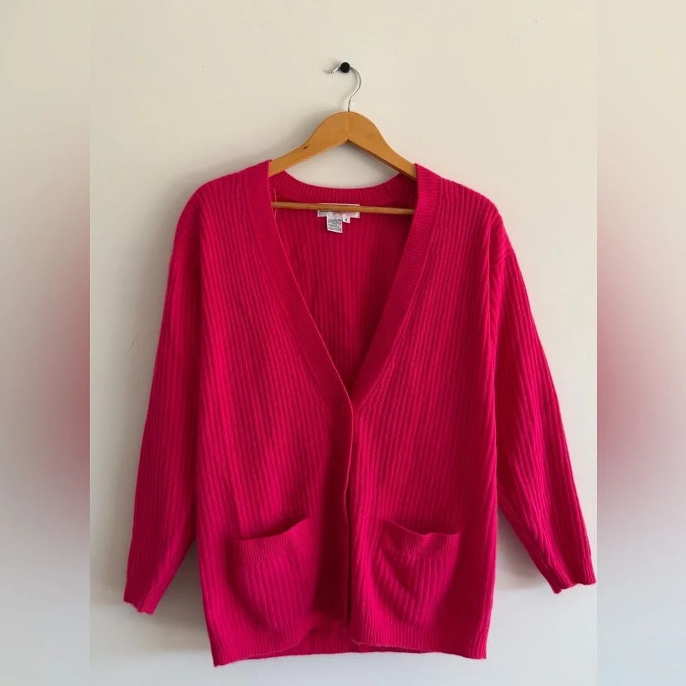 Outlander Women S-M Angora Lambswool Cardigan Sweater Pink Old MoneyLuxe Button